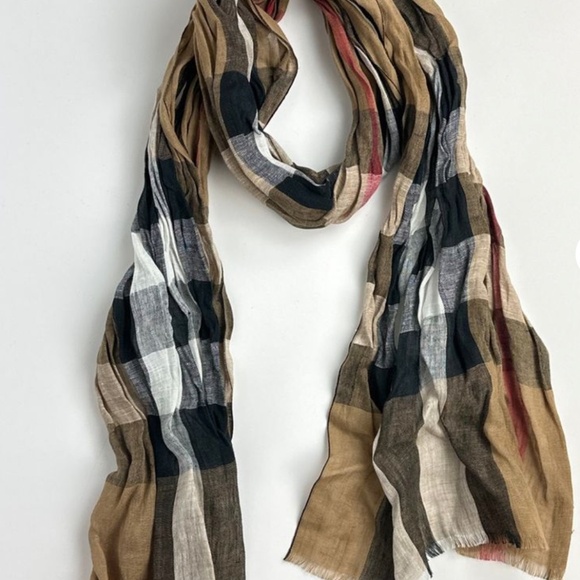 NWT BURBERRY Linen Rectangle Scarf Giant Exploded Check Pattern Unisex Nova - Picture 5 of 10